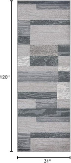 Superior Indoor Runner Rug, Jute Backed, Modern Geometric Patchwork Floor Decor for Bedroom, Office, Living Room, Entryway, Hardwood Floors, Rockwood Collection, 2' 7" x 10', Blue-Taupe