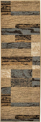 SUPERIOR Indoor Runner Rug, Jute Backed, Modern Geometric Patchwork Floor Decor for Bedroom, Office, Living Room, Entryway, Hardwood Floors, Rockwood Collection, 2' 7" x 10', Light Blue-Beige