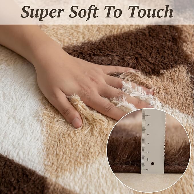 4x6 Area Rugs for Living Room Bedroom, Soft Fluffy Shaggy Bedside Rug, Indoor Floor Carpet for Kids Playroom, Dorms, Nursery Rooms, Home Decor (Coffee Ombre 4'x6')