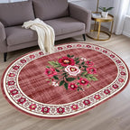 Retro Country Distressed Burgundy Green Florals Texture Bordered Rugs 3x5 for Living Room Bedroom Dining Room Soft Washable Non Skid Area Rug Guestroom Kitchen Doormats Rustic Indoor Oval Carpet