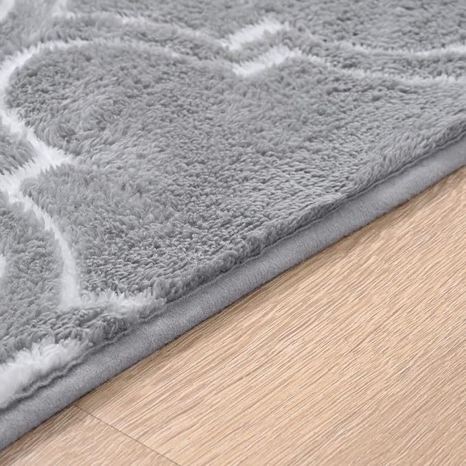 Amearea Fluffy Indoor Area Rug, Soft Trellis Moroccan Rugs for Bedroom, Shag Modern Area Rug for Living Room Kids Room Nursery, Easy Clean, Home Decor Low Pile Carpet, Light Gray 5x7 Feet