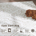 jinchan Moroccan 4x6 Area Rugs for Bedroom - Machine Washable Soft Modern Geometric Stain Resistant Non-Slip Ultra-Thin Low-Pile Faux Wool Carpet for Living Room Kitchen Dining Room (4x6ft, Taupe)
