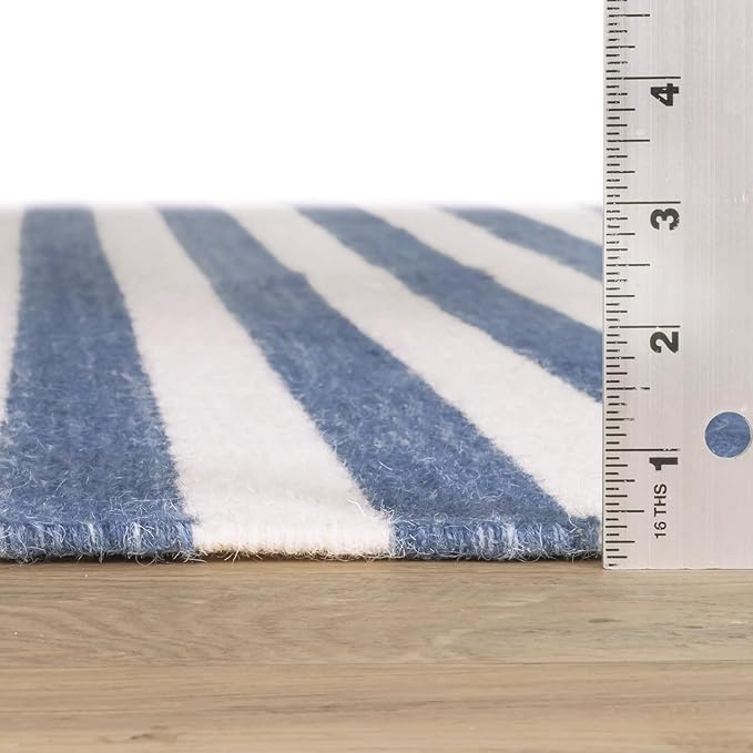 Home Conservatory Ladder Stripe Navy/Ivory Handwoven Wool 5 X 8 Feet, Blue/Ivory Stripe Pattern
