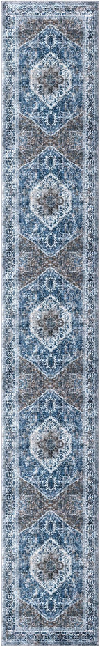 KOZYFLY Runners for Hallways 3x14 Ft Extra Long Washable Kitchen Thin Runner Rug Boho Runner Rug for Entryway Indoor Blue Printed Oriental Faux Wool Stair Floor Carpet Runner for Stair Kitchen Hall