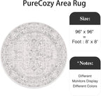 Grey Round Area Rug 8ft Entryway Door Mat Small Circle 8x8 Kitchen Vintage Carpet Non Slip Indoor Bedroom Washable Distressed Floral Retro Accent Throw Rug Office Bathroom