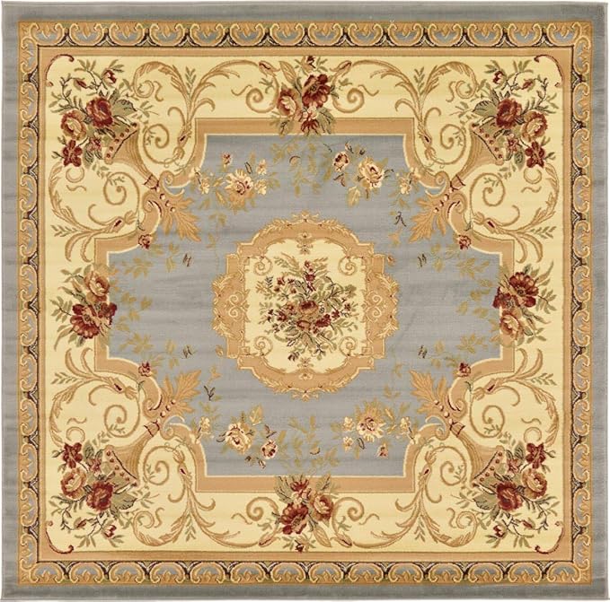 Unique Loom Versailles Collection Area Rug - Henry (7' 10" Square Light Blue/Cream)