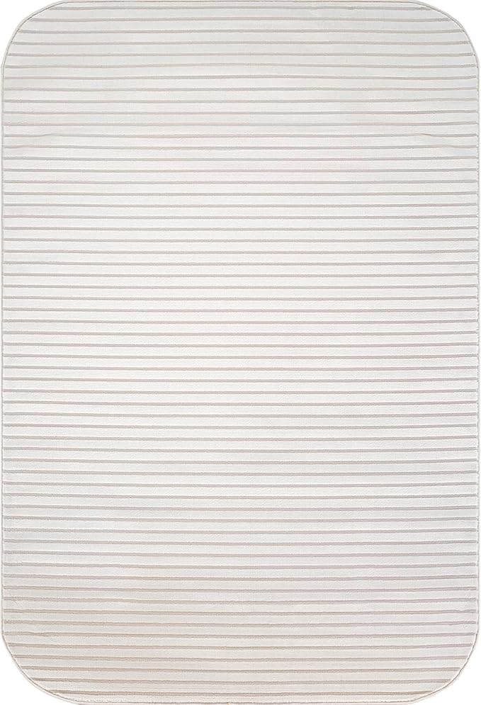 Beverly Rug Modern Geometric Area Rug 6x9 Low-High Pile Durable Soft Abstract Striped Indoor Rugs for Living Dining Room Office Stain Resistant Non Shedding Casual Indoor Carpet Beige White 6 x 9