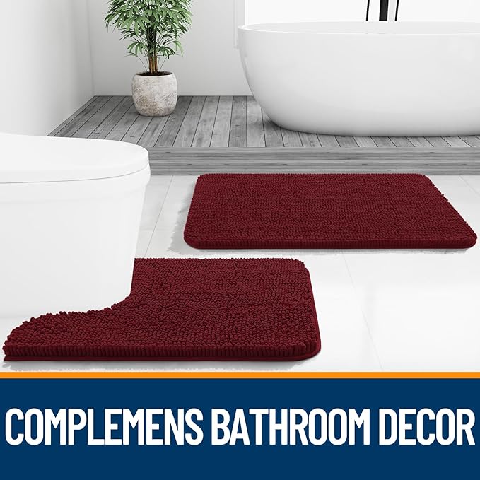 OLANLY Bathroom Rugs 59x20, Extra Soft Absorbent Chenille Bath Rugs, Rubber Backing Quick Dry, Machine Washable Bath Mats for Bathroom Floor, Tub and Shower, Home Decor Accessories, Burgundy