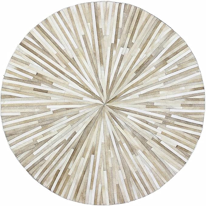 Faux Cowhide Round Area Rug | Non-Slip Leather Floor Carpet for Living Room, Bedroom, and Home Décor | Modern Stylish Accent Rug(Beige_9x9)