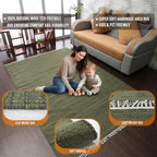 Rugsotic Carpets Hand Woven Flat Weave Kilim Wool ECO-Friendly Area Rugs - 10'x13', Rectangle Shape, Olive Color, Solid Plain Design, Low Pile Handmade Area Rugs for Living Room, Bed Room (D00111)