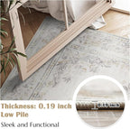 jinchan Hallway Runner Rug 2x8 Vintage Floral Distressed Design - Machine Washable Non-Slip Low-Pile Soft Thin Faux Wool Kitchen Carpet for Farmhouse Bedroom Laundry Room(2x8ft, Light Grey)