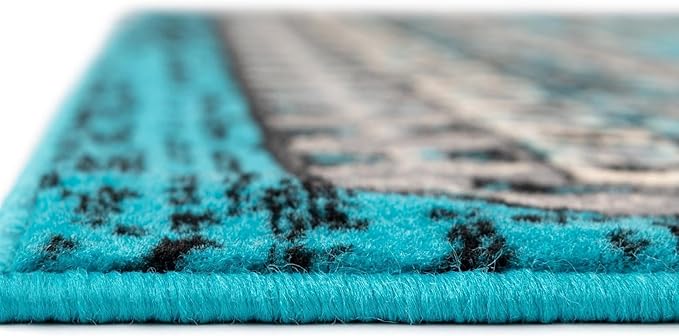 Unique Loom Taftan Collection Border Geometric Tribal Inspired Design Area Rug (2' 2 x 8' 2 Runner, Turquoise/ Gray)