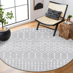 Lahome Moroccan Washable Round Rug 4Ft Round Area Rugs for Bedroom Non-Slip Grey Stain Resistant Round Kitchen Rug, Modern Geometric Print Indoor Floor Circle Carpet for Entryway Living Room Sofa