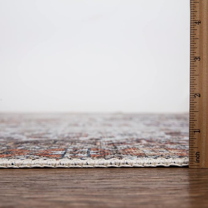 Bloom Rugs Washable Non-Slip 9' x 12' Rug - Sand/Orange/Purple Traditional Medallion Area Rug for Living Room, Bedroom, Dining Room, and Kitchen - Exact Size: 9' x 12'