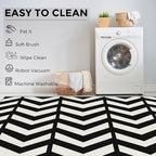 3x4 Black and White Chevron Rugs for Bedroom Decor, Washable Chevron Geometric Pattern Area Rug, Living Room Home Decoration, Non Slip Soft Thin, Modern Zigzag Decor Carpet PF-P 49