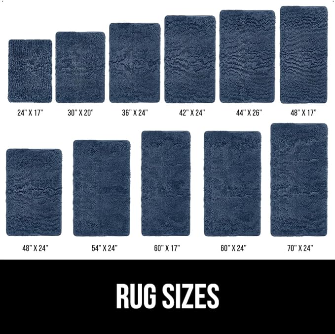 GORILLA GRIP Bath Rug Mat 60x17, Soft Absorbent Chenille, Quick Dry Microfiber Mats, Rubber Backing Washable Shower Floor Rugs, Bathmat Runner, US Designed Bathroom Home Decor Accessories Navy Blue