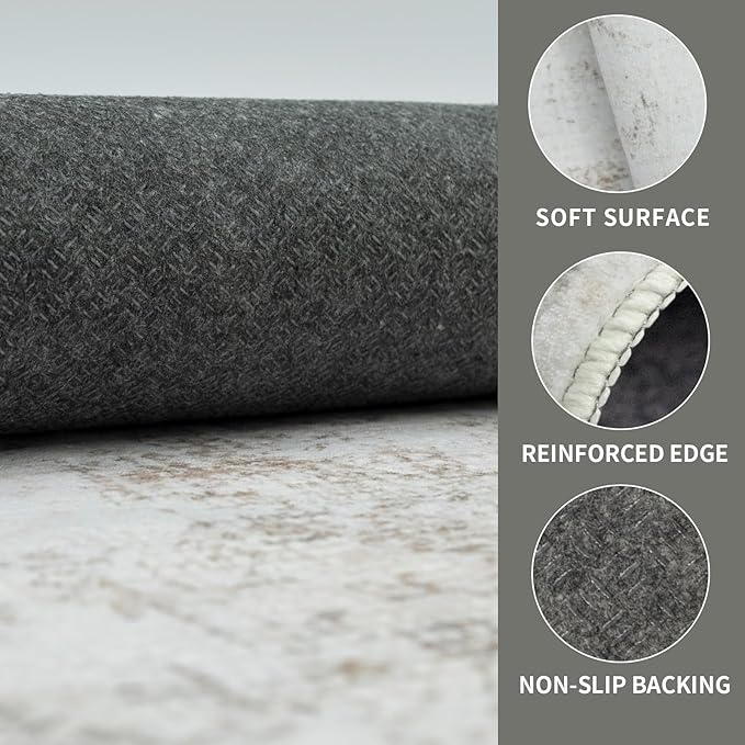 Washable 5×7 Area Rug for Living Room, Vintage Floral Rug Soft Non Slip Stain Resistant Boho Carpet for Bedroom Dinning Room Kitchen Home Office 02 Beige