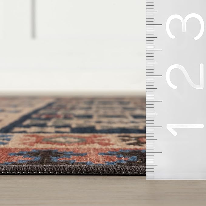 Dash & Albert Balsam Kilim Multi Machine Washable Rug, 4 X 6 Feet, Red Geometric Pattern