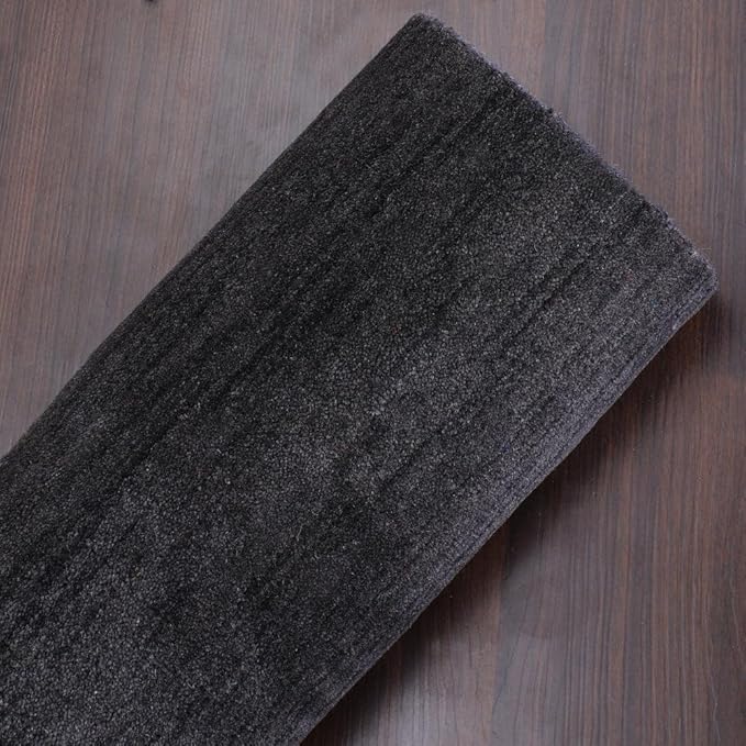 Hand Knotted Loom Wool ECO-Friendly Area Rugs - 2'6''x12', Runner, Charcoal Color, Solid Plain Design, High Pile Handmade Anti Skid Area Rugs for Living Room, Bed Room (L00111)