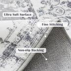 jinchan Fiora Round Rug 4ft Area Rug - Indoor Vintage Hallway Circle 4' Washable - Ultra-Thin Low Pile Soft Small Non Slip Distressed Floral Print for Living Room Dining Room Bedroom Entryway Grey
