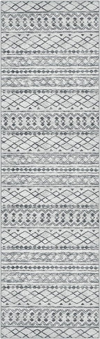 KUTA Boho Runners for Hallways 2x8 Grey Moroccan Washable Runner Rug Non-Slip Vintage Kitchen Rugs Ultra Soft Distressed Geometric Floor Carpet for Bedroom Laundry Living Room