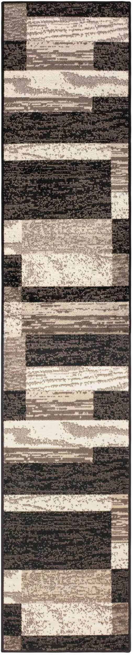 Superior Indoor Runner Rug, Jute Backing, Plush Modern Rugs for Entryway, Kitchen Floors, Office Floor Cover, Color Block Rugs, Rockwood Collection, 2' x 11', Chocolate