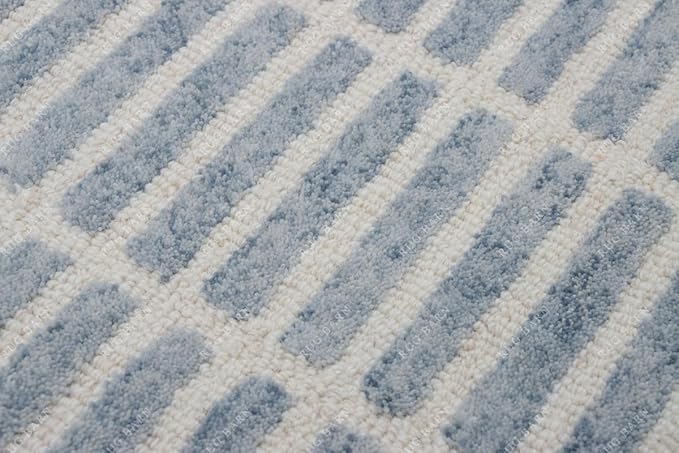 Capitola Hand-Tufted Wool Rug 7x7 Ft (Square) Blue Coastal, Rustic Area Carpet for Bedroom Living Room, Textured Natural PB Style, Soft Wool Accent Mat