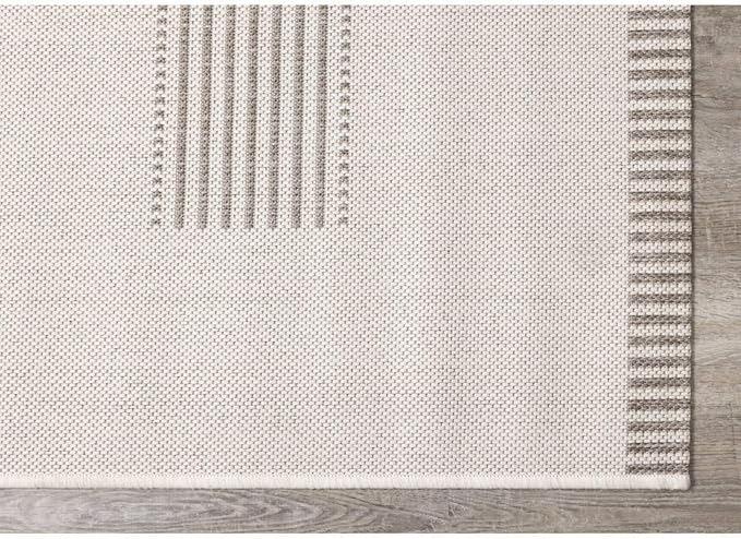 6x9 Rug with Modern Striped Pattern, Stylish Neutral Area Rug in Beige and Cream, Durable Low Pile Decorative Carpet for Living, Dining, or Bedroom
