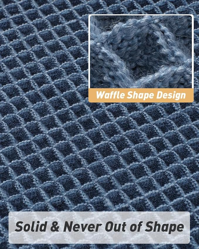 AMOAMI Upgraded Waffle Runner Rug Super Absorbent Non Slip Bath Mats for Bathroom Machine Washable Bathroom Runner Rug with Tassels, Ideal for Hallway Bedroom Laundry Room, 17" x 48", Blue