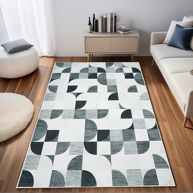4X6 Rug Boho Washable, Modern Abstract Area Rugs for Bedroom Entryway Living Room Bedside Low-Pile, Small Throw Floor Carpet Non Slip Ultra-Thin Soft Indoor Gray