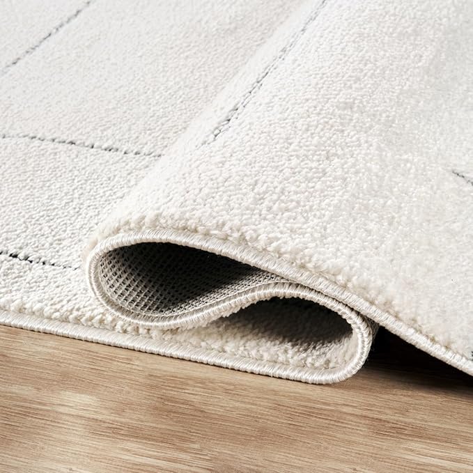 Abani Cream Area Rug – 5' x 8' – Oliver Collection – Striped Pattern – Non-Shedding, Easy to Clean – Durable for Living Room, Bedroom, or Office, Pet & Child Friendly