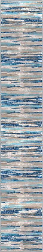 Modern Abstract Runner Rug 3x16, Blue Washable Long Kitchen Runner Non-Slip Soft Hallway Rug Runner Ultra Thin Print Faux Wool Carpet for Entryway Bedroom Laundry Room Indoor Home Decor