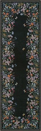 Lahome Boho Floral 2'6"x8 Black Washable Hallway Kitchen Runner Rug, Non Skid Bathroom Carpet Runner, Soft Non-Slip Rug Runners for Entryway Laundry Bedroom(2'6"x8ft,Black)