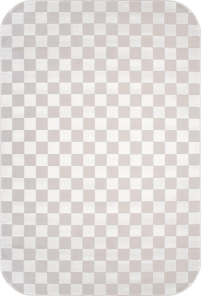 Beverly Rug Modern Geometric Area Rug 8x10 Low-High Pile Durable Soft Abstract Checkered Indoor Rugs for Living Dining Room Office Stain Resistant Non Shedding Casual Indoor Carpet Beige White 8 x 10