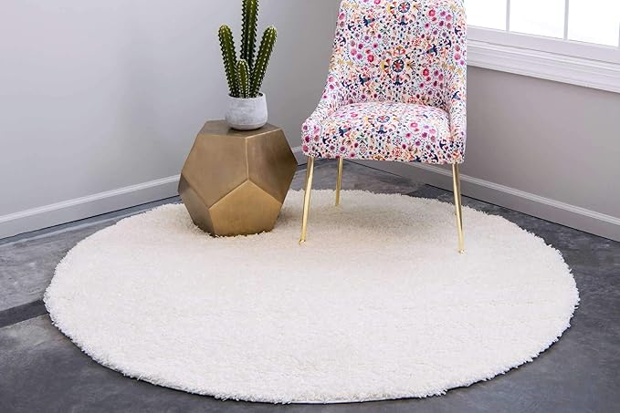 Unique Loom Solid Shag Collection Area Rug (8' Round, Snow White)