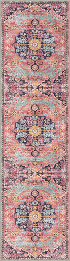 Lahome Boho 2'8"x10' Washable Hallway Kitchen Runner Rugs with Rubber Backing, Bohemian Non-Slip Soft Kitchen Runners, Non-Shedding Faux Wool Stair Carpet Runner for Hall Bathroom, Fuchsia/Multi