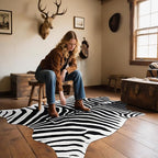 AROGAN Premium Faux Zebra Hide Rug 4.6 x 5.2 Feet, Sturdy and Large Size Bear Print Rugs, Suitable for Bedroom Living Room Western Decor, Faux Fur Animal Carpet, Black and White