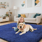 Blue Fluffy Rug Shaggy Area Rug, 4x6 Area Rugs for Girls Bedroom, Soft Cute Baby Play Mat, Indoor Floor Carpet for Teen, Nursery, Preppy Dorm, Plush Aesthetic Bedside Rug