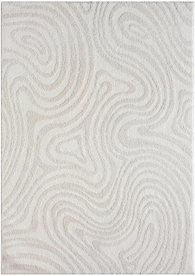 LUXE WEAVERS Geometric Swirl Cream 6x9 Area Rug High Low Modern Carpet