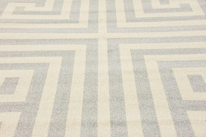 Unique Loom Athens Collection Classic Geometric Modern Border Design Area Rug (7' 0 x 10' 0 Rectangular, Gray/ Beige)