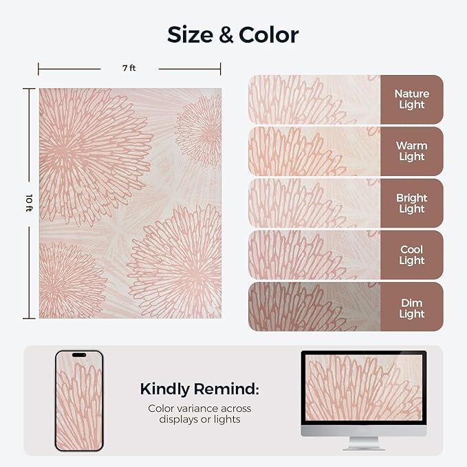 WITSHOCK Pink Rugs 7x10 for Bedroom Girls,Floral Modern Distress Print Pattern Carpet for Living Room Dining Room,Stain Resistant Anti Slip Backing Rugs for Kids Room Nursery Playroom,Light Pink