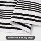 Outdoor Rug Front Door Mat 2'x4.3', Cotton Indoor Doormat Washable Black and White Striped Rug, Foldable Reversible Layered Door Mats for Entryway/Farmhouse/Home Entrance