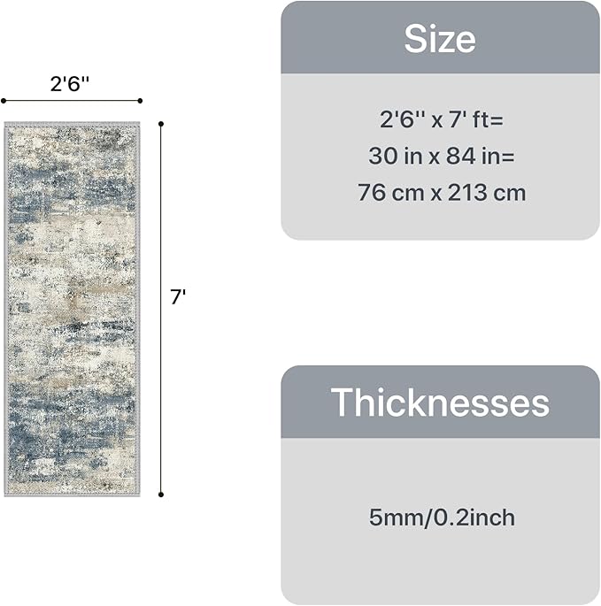 GENIMO Runner Rug Non Slip 2'6"x7', Washable Rug Runner for Hallways Kitchen, Abstract Modern Kitchen Rugs, Low Pile Lightweight Carpet Runners for Entryway, Bedroom, Laundry, Navy Blue