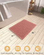 AMOAMI Upgraded Waffle Bath Mat, Super Absorbent Non Slip Bath Mats for Bathroom Floor, Machine Washable Bathroom Rugs with Tassels, Rubber Backed Bathroom Mats, Ultra Soft, 17" x 24", Coral