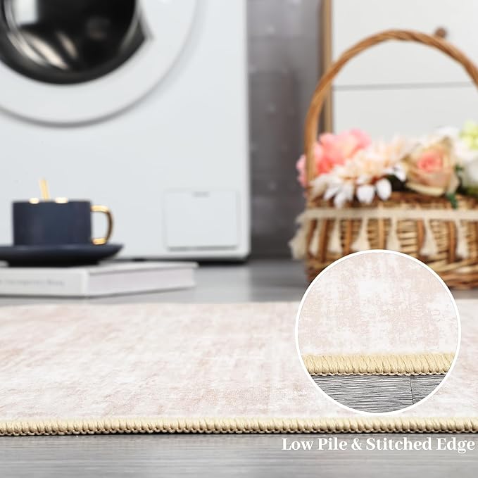RUGSREAL Small Area Rug 2x3 Entryway Mat with Rubber Backing Stain Resistant Throw Carpet Modern Solid Color Bath Mat Contempowary Washable Rug for Living Room Bedroom Dining Room Kitchen, Beige 2x3