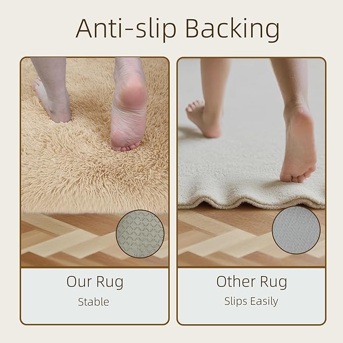 2x6 Solid Fluffy Camel Area Rug – Washable, Durable, Small Bedroom Runner Rug, Non-Slip Shag Rugs for Living Room, Bedroom, Bedside, Dorms, Kids Room, Sofa Coffee Table, Indoor Floor Carpet