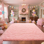 Zentavio Pink Rugs for Girls Room 8x10 Large Area Rugs for Living Room Cute Carpet for Bedroom Washable Soft Fluffy Shag Aesthetic Plush High Pile Rug for Nursery Kids Room Dorm Room