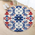 Vintage Blue Flowers Washable Round Rugs Oriental Tribal Floral Circle Rugs for Living Room Entryway Round Area Rug Soft Non Slip Nursery Carpet for Bedroom Dining Coffee Table 8ft
