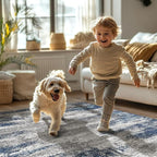 Bavni 5x7 Rug, Abstrcat Machine Washable Rug Non-Slip, Soft Mordern Lightweight Area Rug, Stain Resistant Rugs for Living Room, Bedroom, Dining Room, Blue/Ivory