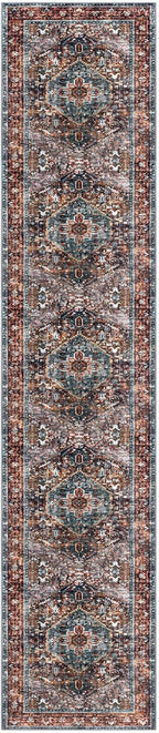 KOZYFLY Runners for Hallways 2x12 Ft Washable Kitchen Runner Rug Boho Long Runner for Entryway Indoor Printed Faux Wool Carpet for Bedroom Kitchen Hall, Brick Red/Orange/Green